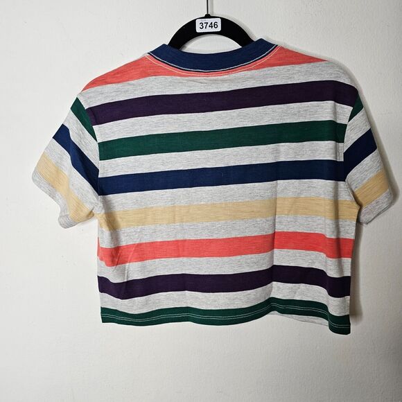 Guess Originals 1981 Gray Multi-Color Stripe Short Sleeve Crop Guess Logo SP - Picture 4 of 9